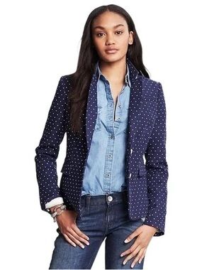 Banana Republic Navy Blue Polka Dot Blazer Jacket Size 4 Workwear Career
